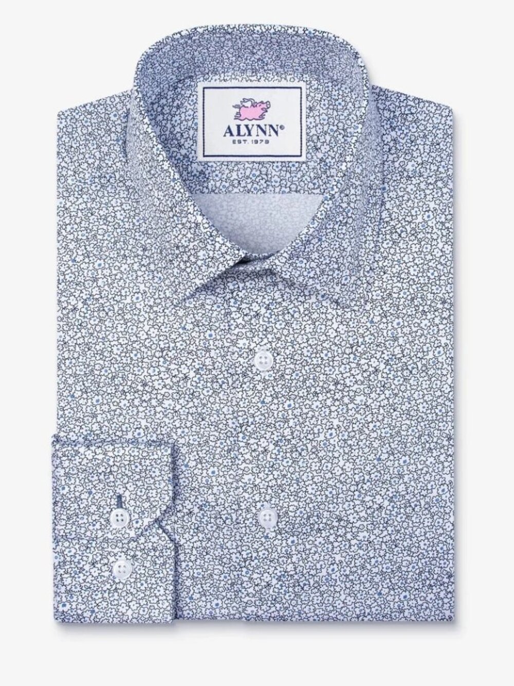 Alynn White with Black Floral Print Slim Fit Dress Shirt